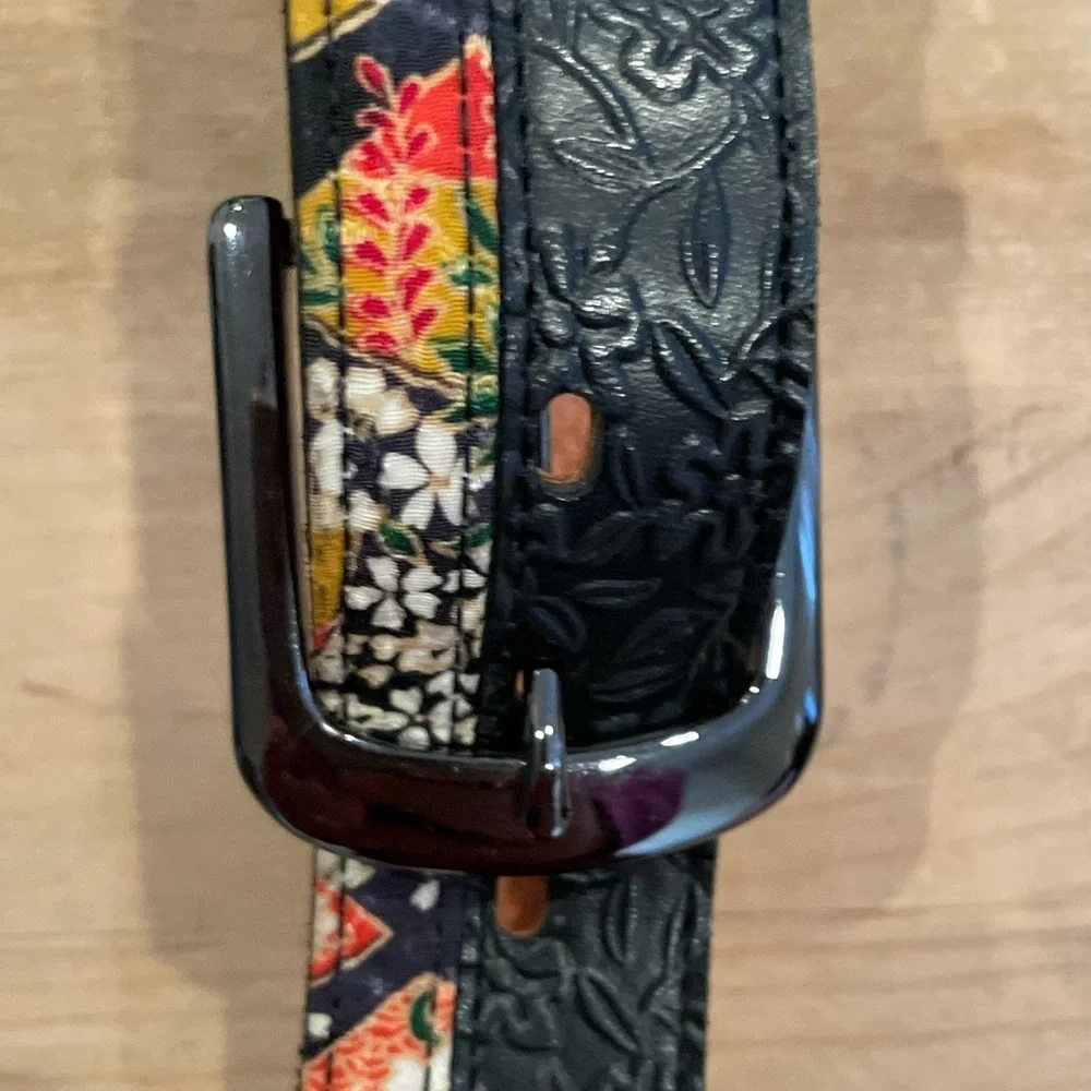 NWOT Women’s Floral Colorful mixed Media leather belt Boho Hippie Hipster LG